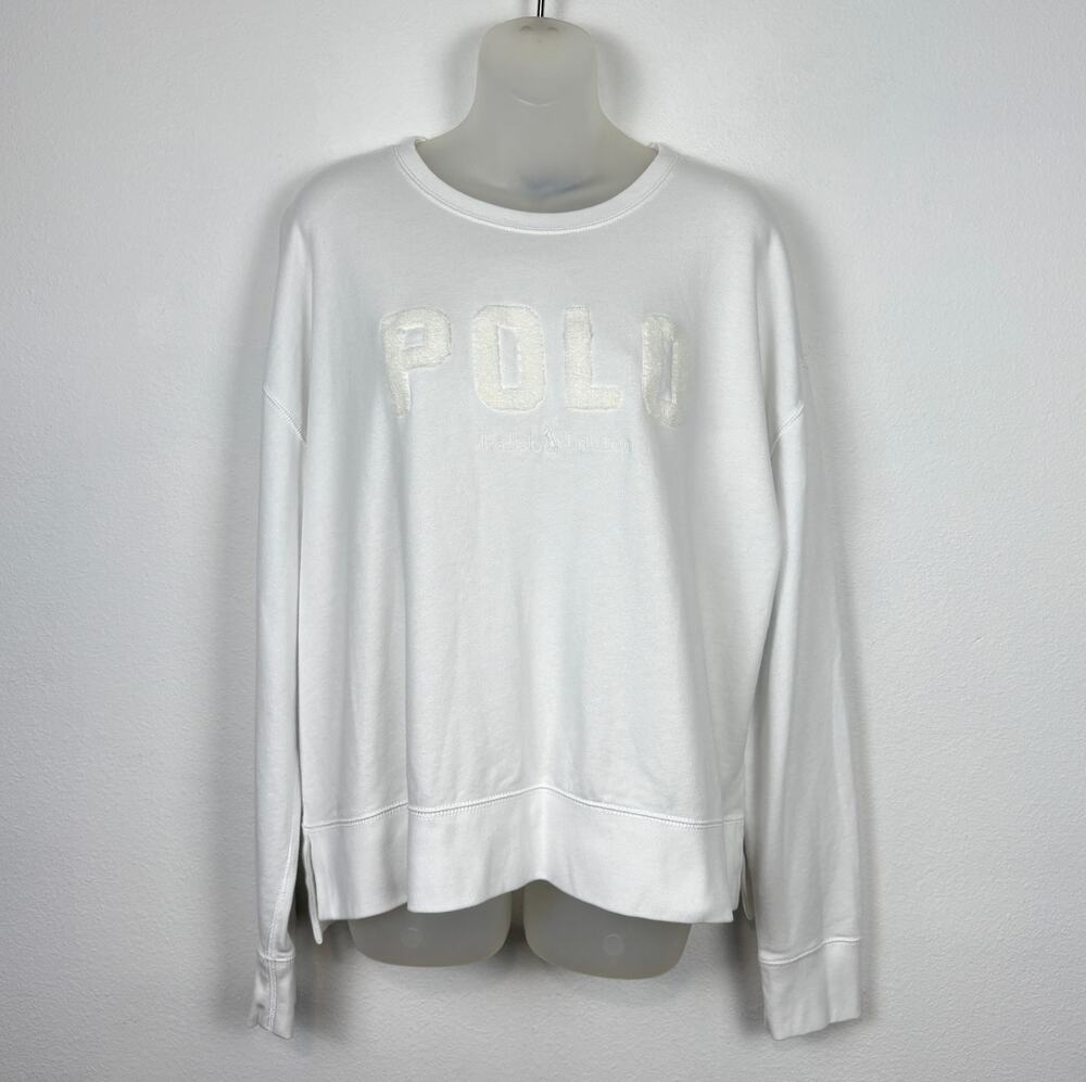 POLO Ralph Lauren Front Chenille Patch Logo Letters Sweatshirt Top White Size XL